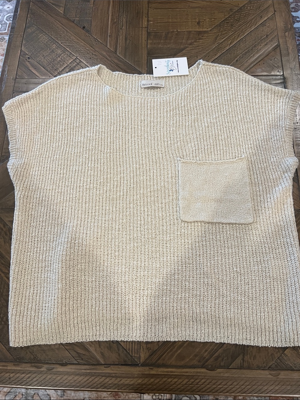 NWT Cozy Cream Knit Pocket Tee